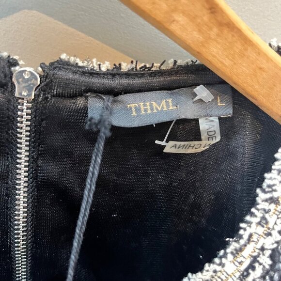 NEW‎ Anthropologie THML Womens Tweed Short Sleeve Dress Black & White L - Picture 4 of 5